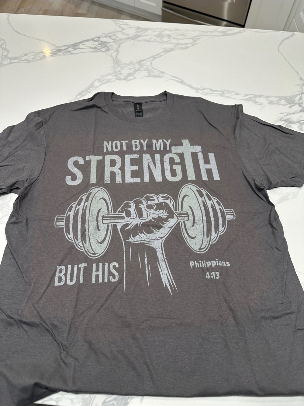 Men's Graphic Faith T-Shirt - Gray "Not By My Strength"